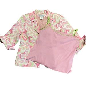 Sharon Young xl Jkt&tank Set pink&lime brocade fab 2 Crystal butt.3/4S 25”L46”B